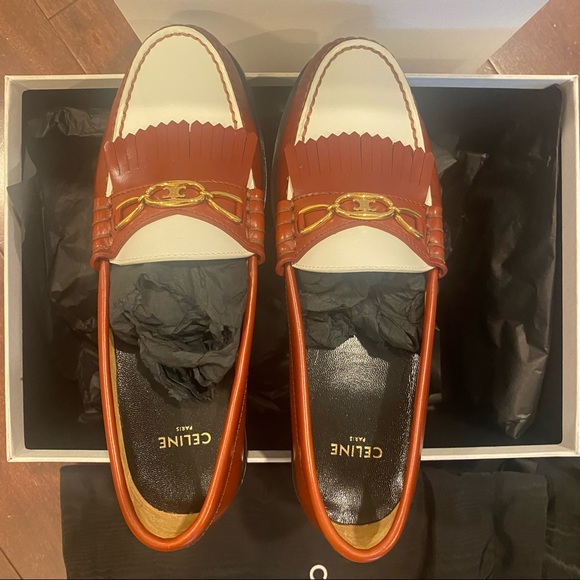 Celine Luco Polished Maillons Triomphe Moccasin Loafers Brown White - size 35.5 - Picture 11 of 13